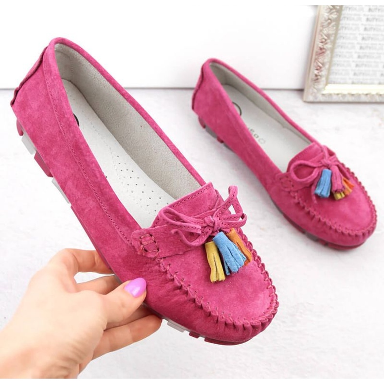 Filippo W PAW506B loafers i mockaskinn med fransar i fuchsia rosa 2
