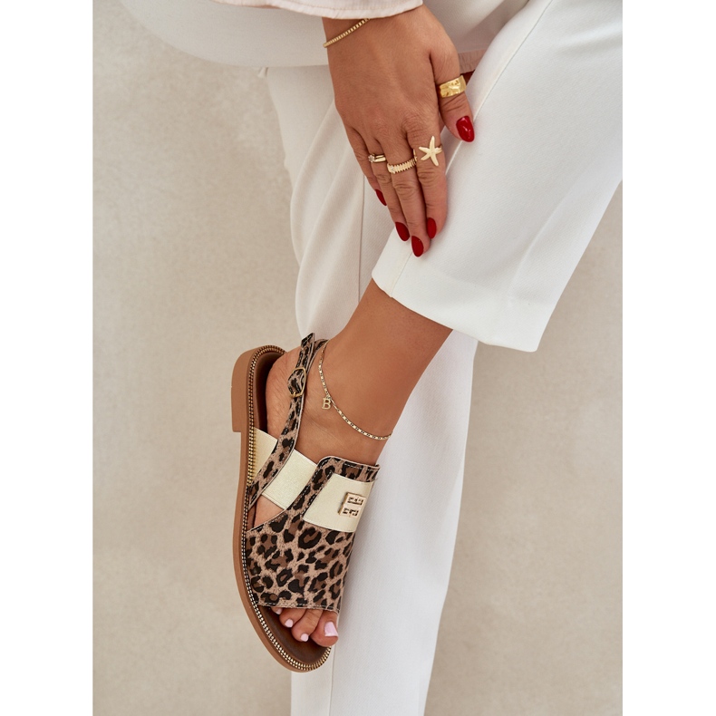 Zazoo 40385 Kvinnor lädersandaler med leopardtryck brun 3