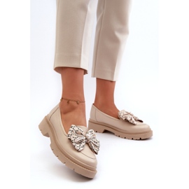 Kvinnors läderloafers med Laura Messi 2787 Light Ben beige 1