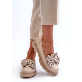 Kvinnors läderloafers med Laura Messi 2787 Light Ben beige 3
