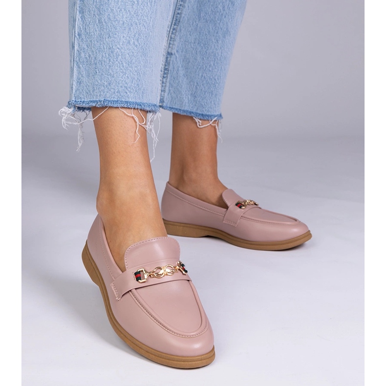 Rosa mockasiner med gulddekor 1