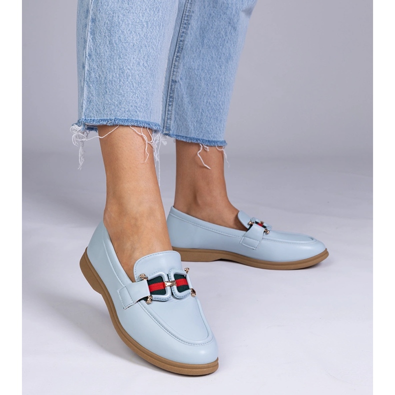 Blå ekosse -loafers med en prydnad 1