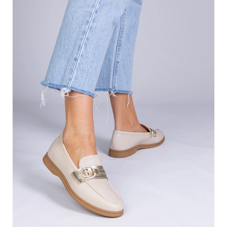 Beige Eco -Leather Loafers med zirkoner 1