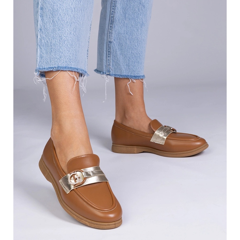 Brun Eco -Leather Loafers med zirkoner 1