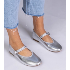 Silver kvinnors ballerinas med ett spänne silver- 1