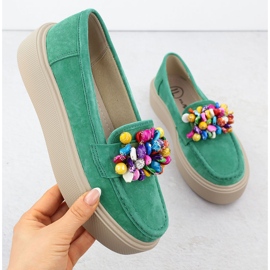 Läderloafers på plattformen med Green Filippo DP6765 Pärlor grön 1