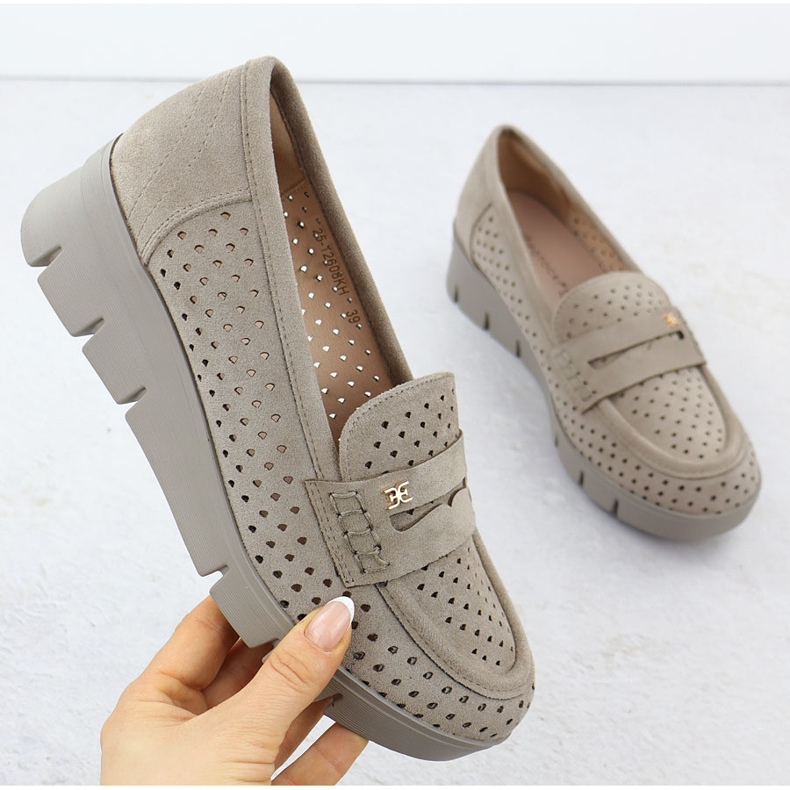 Kvinnors mockasiner för en OpenWork Wedge Khaki Potocki 12608 beige 1