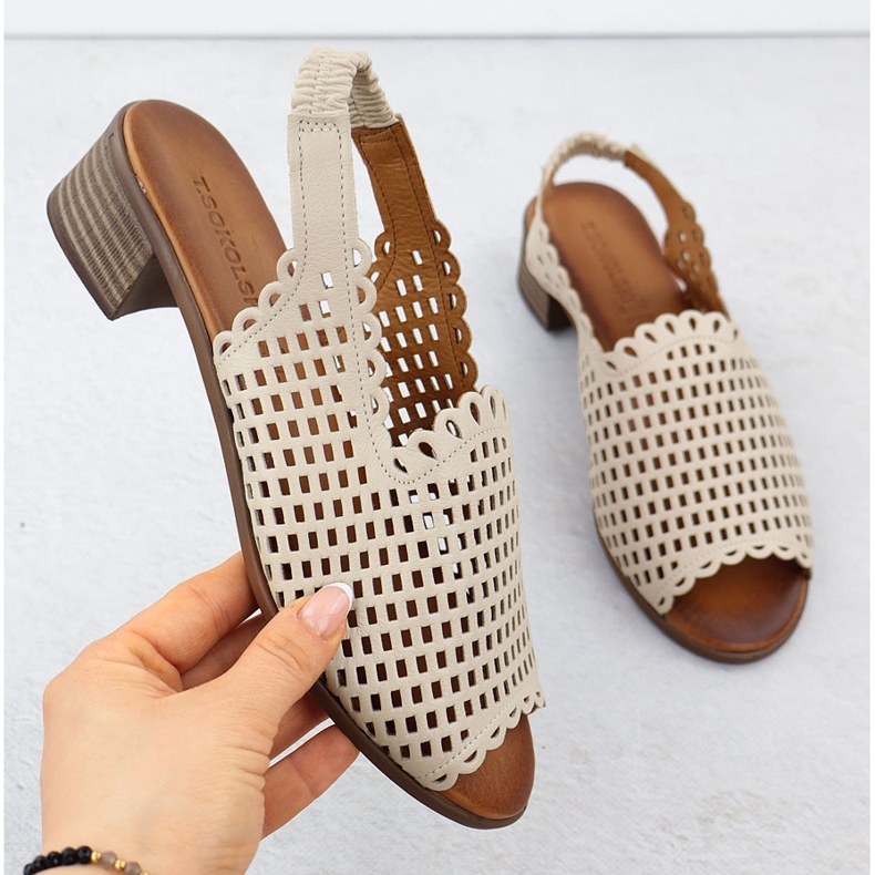 Beige OpenWork Women's Leather Sandals Beige T.Sokolski L25-707 1
