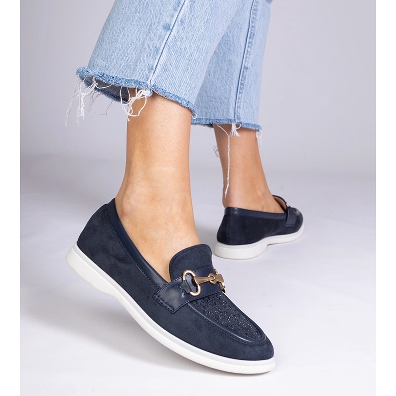 Marinblå loafers från Ekozamsz med zirkoner 1