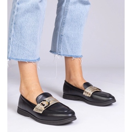 Svart Eco -Leather Loafers med zirkoner 1