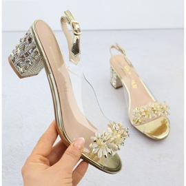 S.Barski Transparenta kvinnosandaler på ett inlägg med Zircons Złote S. Barski MR51-725 gyllene 1