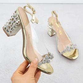 S.Barski Transparenta kvinnosandaler på ett inlägg med Zircons Złote S. Barski MR51-705 gyllene 1