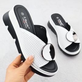 S.Barski Women's Leather Flip Flops Openwork Białe S. Barski LR51-662 vit 1