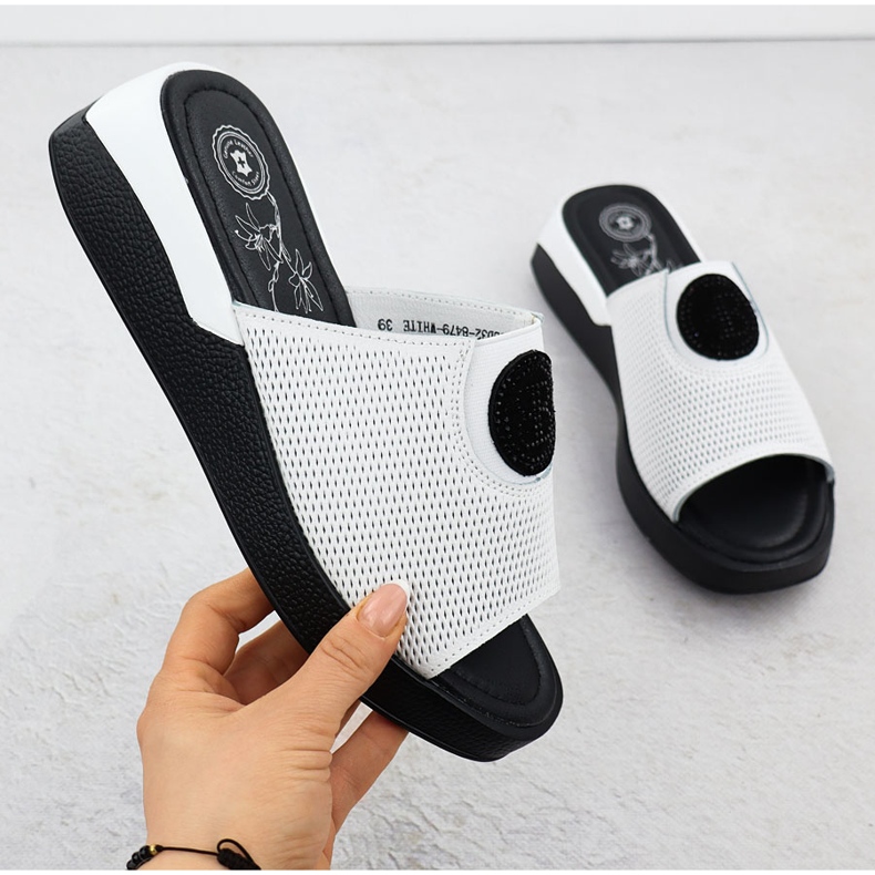 Kvinnors läder flip flops bekväma vita jezzi 8479 1