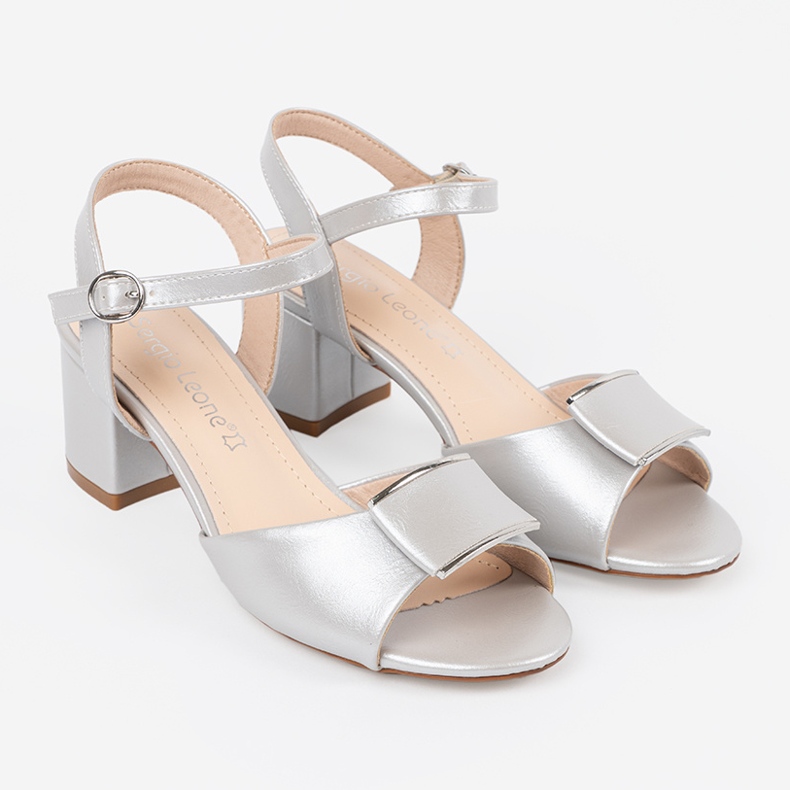 Sergio Leone Sandaler på pelaren hos kvinnor med en öppen silverhäl silver- 1