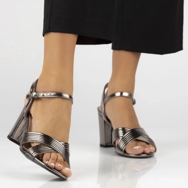 Filippo Sandaler för kvinnor läder på DS6901/25 GN -grafitstålstolpen svart 2