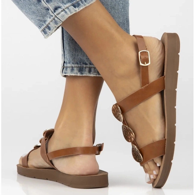 Filippo Kvinnors platta lädersandaler Obacs DS6885/25 Brown brun 2