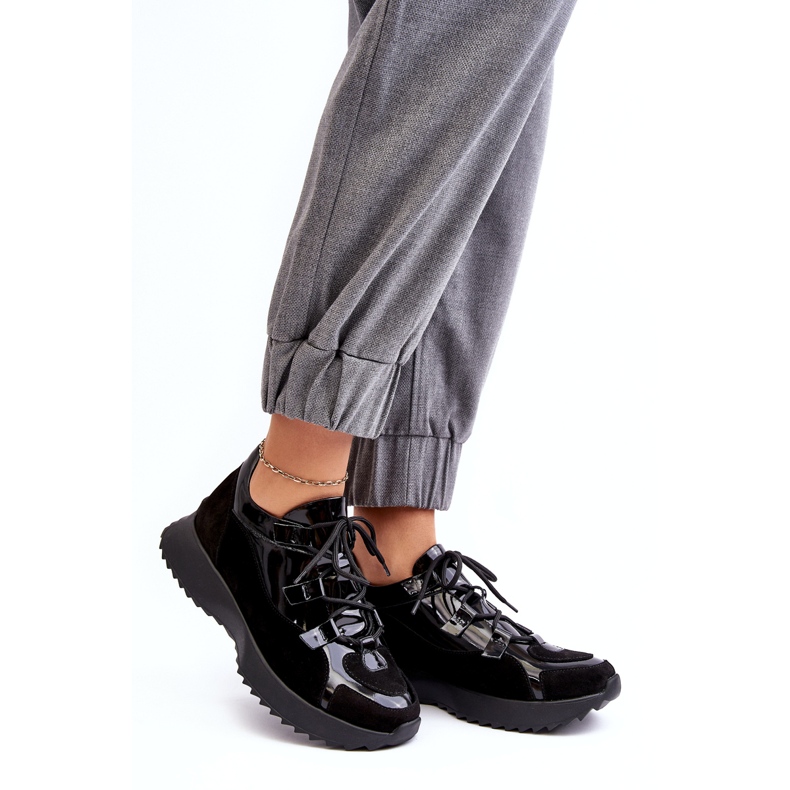 Läder lackerade kvinnors sportskor M01/2 Zazoo svart 1