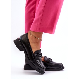 Vinceza Kvinnors läderloafers med dekoration svart 3