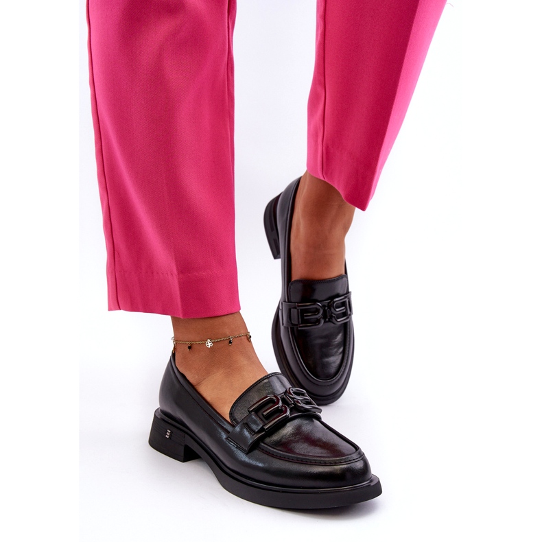 Vinceza Kvinnors läderloafers med dekoration svart 1