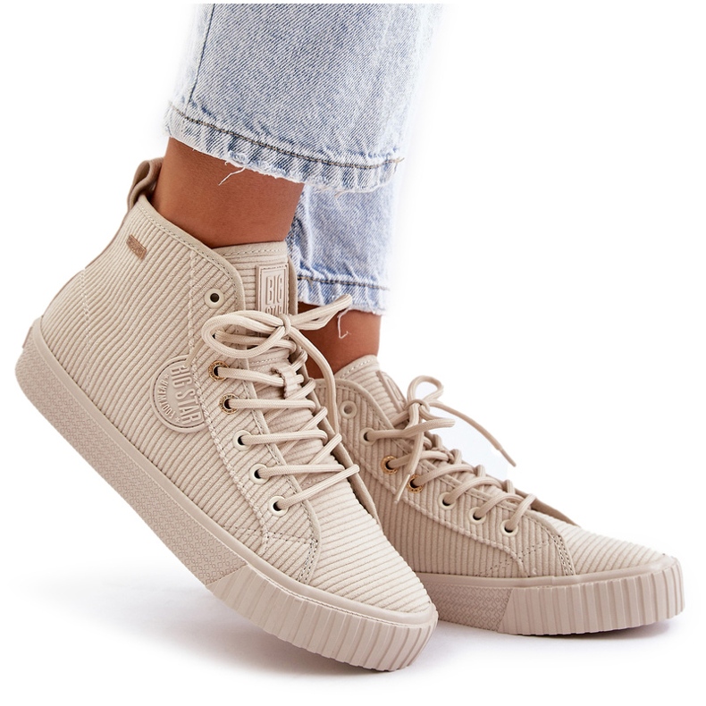 Isolerade corduroy kvinnors sneakers Big Star OO274771 Hi-polish beige system 3