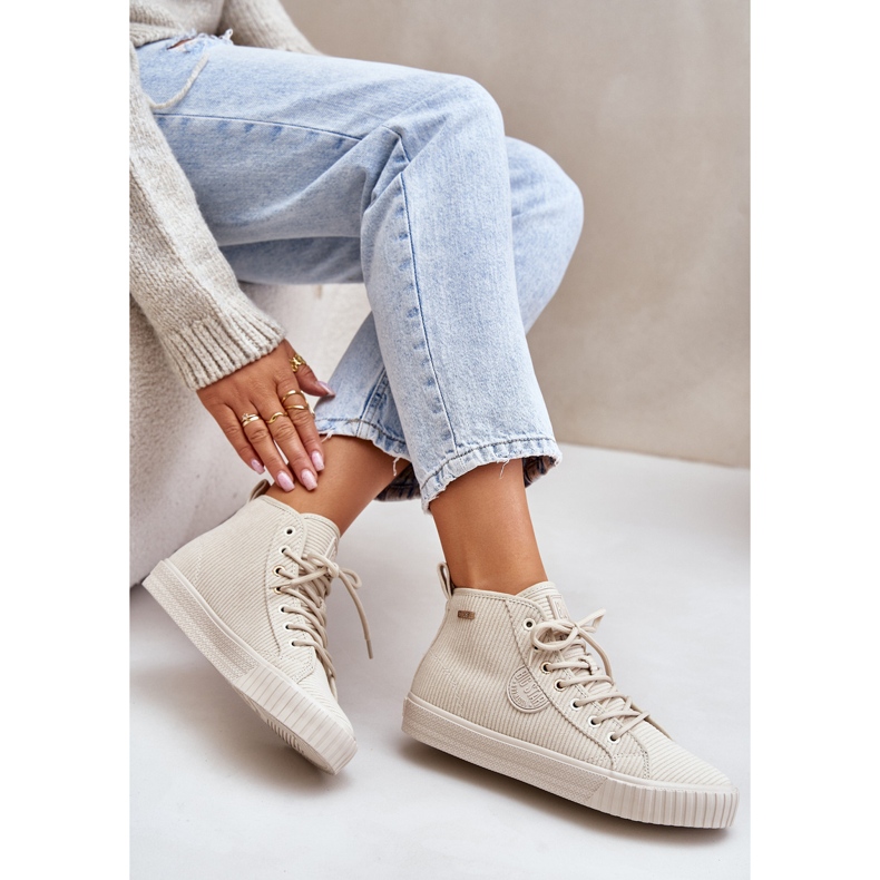 Isolerade corduroy kvinnors sneakers Big Star OO274771 Hi-polish beige system 2