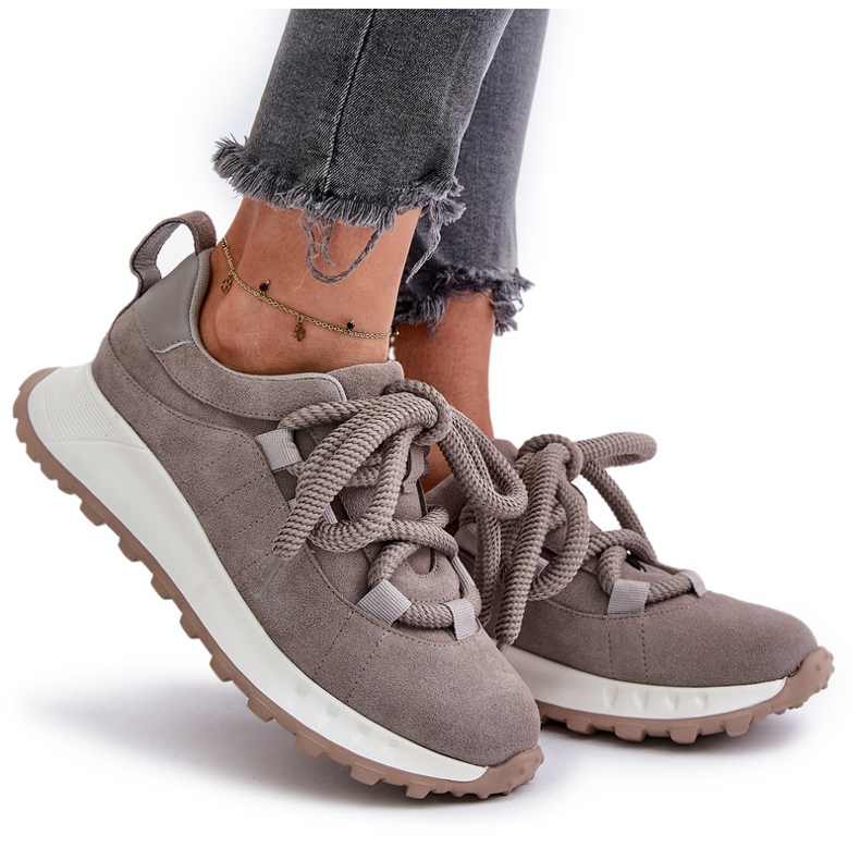 Sneakers i mocka dam med tjock snörning Artiker 54C1465 Grå 8