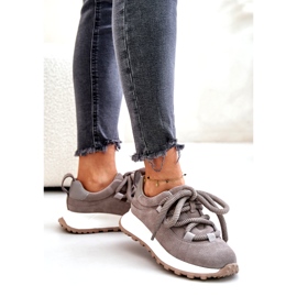 Sneakers i mocka dam med tjock snörning Artiker 54C1465 Grå 3