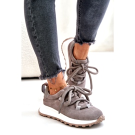 Sneakers i mocka dam med tjock snörning Artiker 54C1465 Grå 1