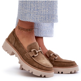 S.Barski Kvinnors mocka mockasiner med en prydnad TW117 oliv grön 6