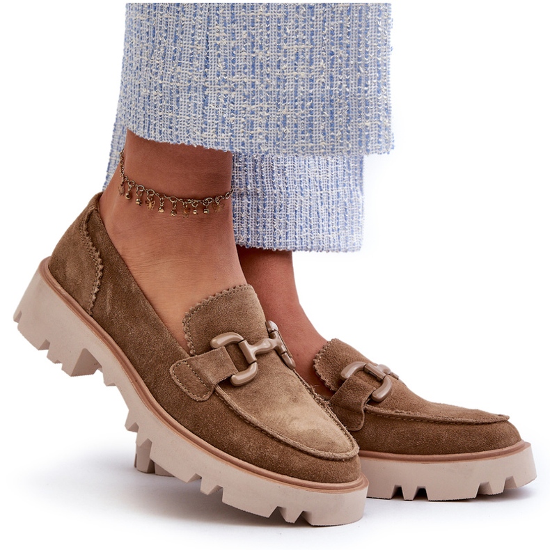 S.Barski Kvinnors mocka mockasiner med en prydnad TW117 oliv grön 6