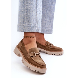 S.Barski Kvinnors mocka mockasiner med en prydnad TW117 oliv grön 2