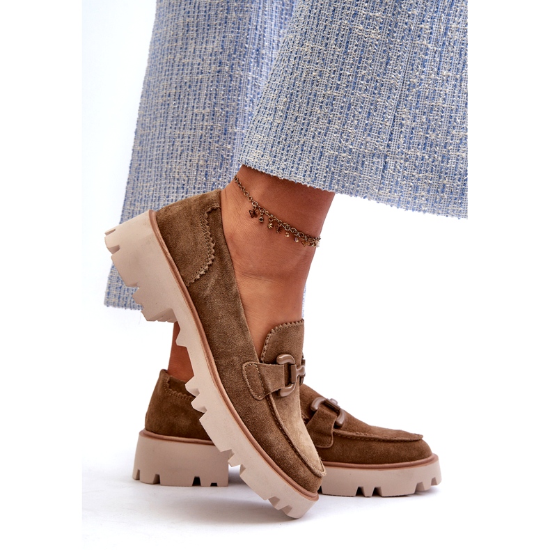 S.Barski Kvinnors mocka mockasiner med en prydnad TW117 oliv grön 4