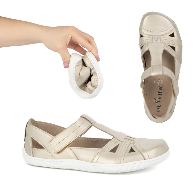 Kvinnors barfota skor ultralekkie olivier 1285 halvformad kardborrband gyllene 1