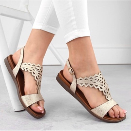 Sergio Leone W SK445 genombrutna platta sandaler i guld gyllene 1