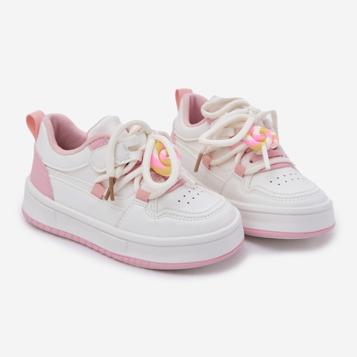 Kardborrbarns sneakers med en pin-rosa klubba vit 1