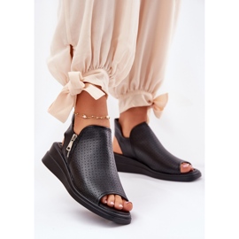 Jezzi Kvinnors svarta sandaler på kilar 2