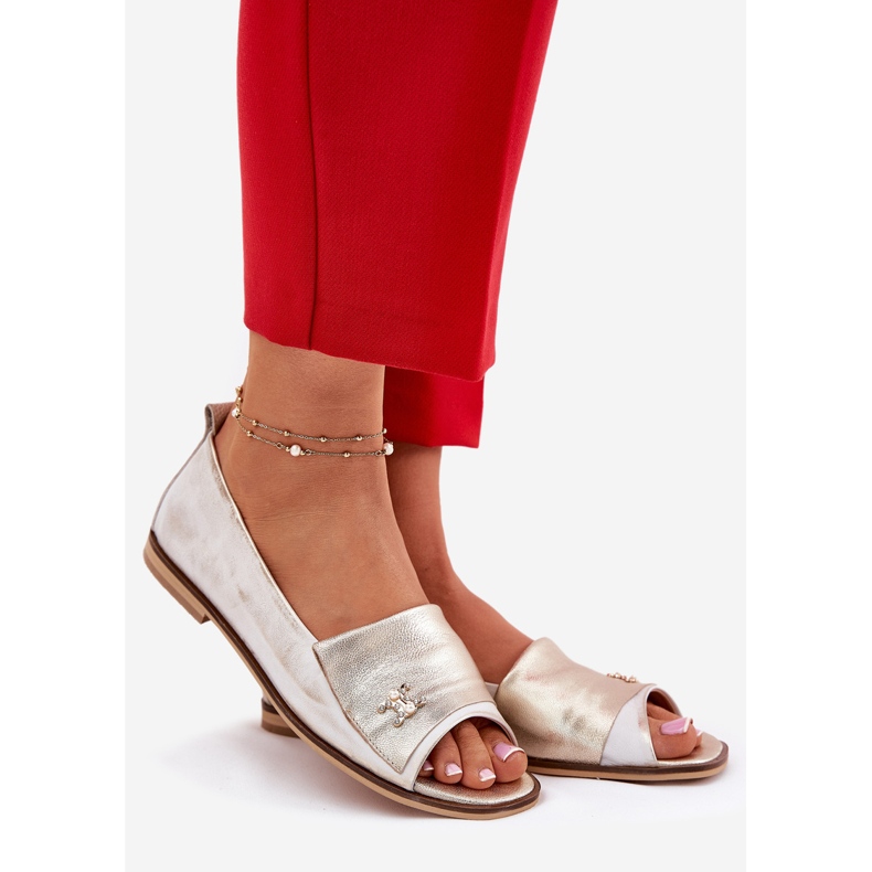 Läder eleganta ballerinas med bara fingrar zazoo 1865 zloty torkad gyllene 1