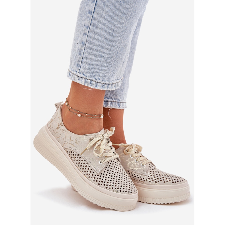 Kvinnors OpenWork-skor på Artiker 56C2108 Beige-Gold Platform 1