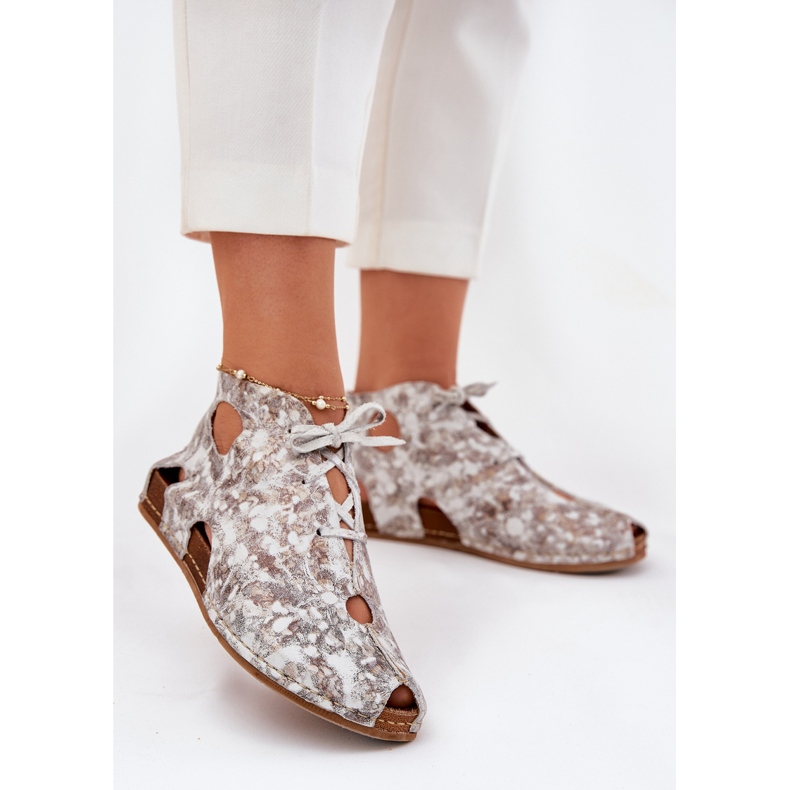 Mönstrad läder Maciejka-stövlar 03426-46 White and Beige 2