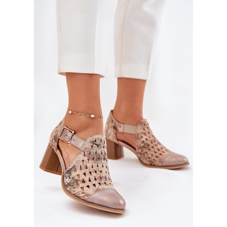 Women&#39;s Leather Openwork Maciejka Boots 04962-43 Beige-Gold 2