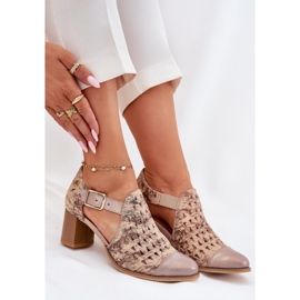 Women's Leather Openwork Maciejka Boots 04962-43 Beige-Gold 7