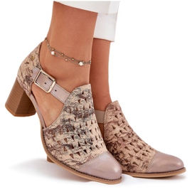 Women's Leather Openwork Maciejka Boots 04962-43 Beige-Gold 8