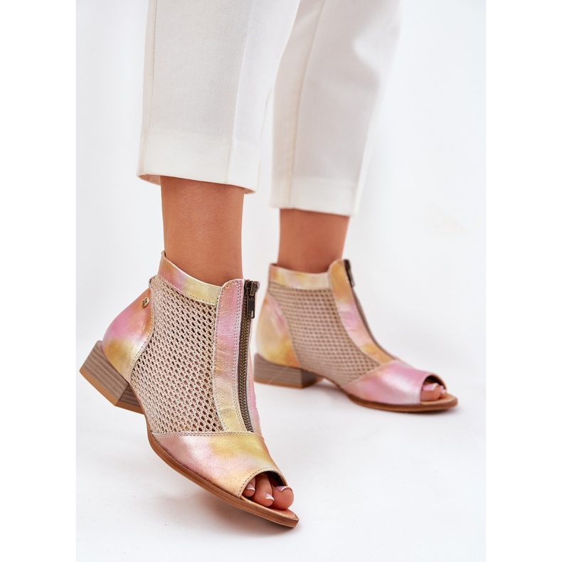 Flat-klackade kvinnors läderstövlar med bara fingrar Maciejka 06413-15 Pink-Orange rosa 2