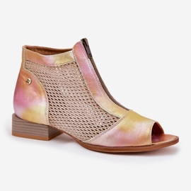 Flat-klackade kvinnors läderstövlar med bara fingrar Maciejka 06413-15 Pink-Orange rosa 4