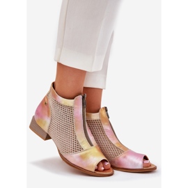 Flat-klackade kvinnors läderstövlar med bara fingrar Maciejka 06413-15 Pink-Orange rosa 1