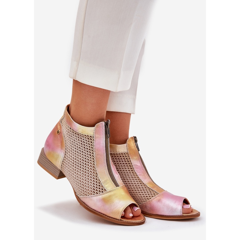 Flat-klackade kvinnors läderstövlar med bara fingrar Maciejka 06413-15 Pink-Orange rosa 1