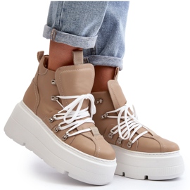 Zazoo 3416 Lädersportskor för kvinnor, Beige 6