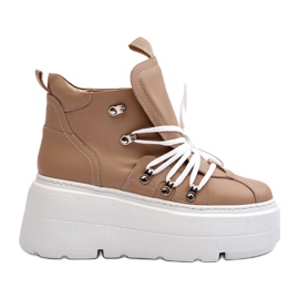 Zazoo 3416 Lädersportskor för kvinnor, Beige 3