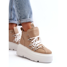 Zazoo 3416 Lädersportskor för kvinnor, Beige 5